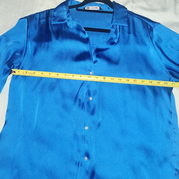 Zara Electric Blue Satin Effect Flowy Shirt, M - Picture 5 of 5